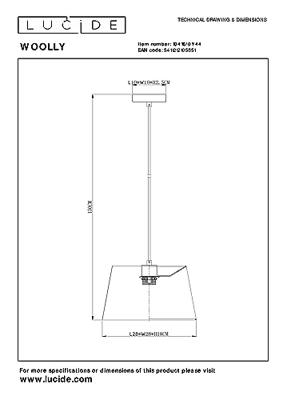 Lucide WOOLLY - Hanglamp - Ø 28 cm - 1xE27 - Okergeel