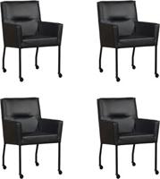 Set van 4 Zwarte leren moderne eetkamerstoelen Lucky - Granada leer Black (zwart leer) - thumbnail