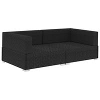 Hoekbanken 2 st met kussens poly rattan zwart - thumbnail