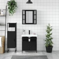 3-delige Badkamerkastenset bewerkt hout zwart - thumbnail