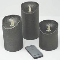Anna&apos;s Collection LED kaars flame effect rustiek set 7.5 cm antraciet 3 stuks - thumbnail