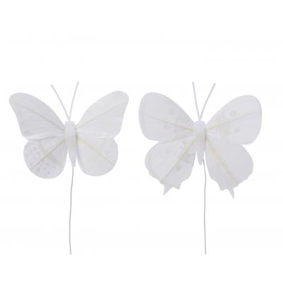 Vlinder veer drd l8b6,5 cm wit a2 6st - Decoris