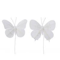 Vlinder veer drd l8b6,5 cm wit a2 6st kerst Decoris - Decoris - thumbnail