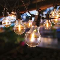 Buitenlichtslinger - LUMISKY - PARTY CLEAR HYBRID - 7,50 m - Solar en lichtnet - 10 bollen - Warm witte LED - thumbnail