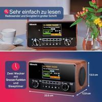 Albrecht DR 866 Radio DAB+, FM AUX, Bluetooth, DAB+, FM Voelbare toetsen, Spraakfunctie, Wekfunctie Walnoot - thumbnail