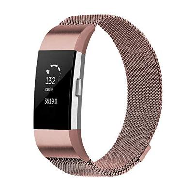 By Qubix - Compatible met Fitbit Charge 2 milanese bandje - Maat: Large - Rosé goud - Compatible fitbit bandje