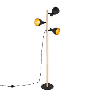 QAZQA Landelijke vloerlamp zwart met hout 3-lichts - Flint QAZQA Landelijke vloerlamp zwart met hout 3-lichts - Flint