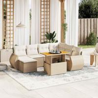 8-delige Loungeset met kussens poly rattan beige - thumbnail