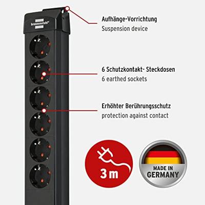 Premium-Line 60.000A stekkerdoos met overspanningsbeveiliging 6-voudig zwart 3m H05VV-F 3G1,5 - thumbnail