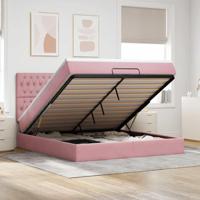 Ottoman bed met matrassen 180x200cm fluweel roze - thumbnail