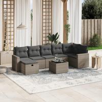 8-delige Loungeset met kussens poly rattan grijs - thumbnail