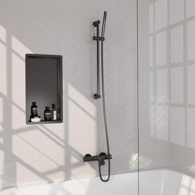 Brauer Stripe opbouw baddouche thermostaatkraan SET 01 met glijstang en staaf handdouche en doucheslang gunmetal geborsteld PVD
