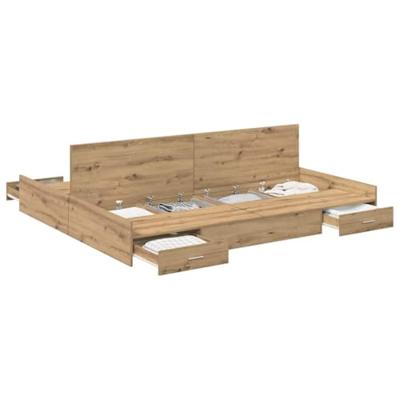 Opbergbedframe met lade artisanaal eikenkleurig 200 x 200 cm