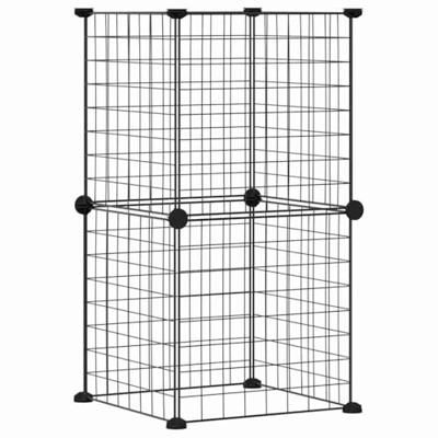 VidaXL Huisdierenkooi met 8 panelen 35x35 cm staal zwart