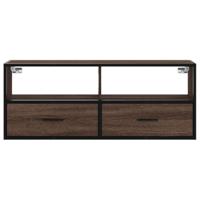 Tv-meubel 100x31x39,5 cm bewerkt hout metaal bruin eikenkleurig - thumbnail