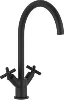 Job Accross keukenmengkraan tweegreeps met draaibare uitloop incl. aansluitslangen en filterstopkranen. mat zwart - thumbnail