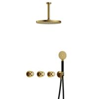 Hotbath Cobber IBSW70 Regendoucheset inbouw - 15cm plafondarm - 30cm ronde hoofddouche - 3 standen handdouche - Geborsteld messing PVD IBSW70BBP125 - thumbnail