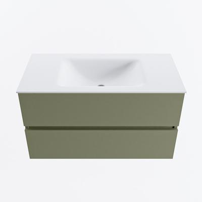 MONDIAZ VICA 90cm badmeubel onderkast Army 2 lades. Wastafel CLOUD midden 1 kraangat, kleur Talc.