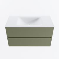 MONDIAZ VICA 90cm badmeubel onderkast Army 2 lades. Wastafel CLOUD midden 1 kraangat, kleur Talc. - thumbnail