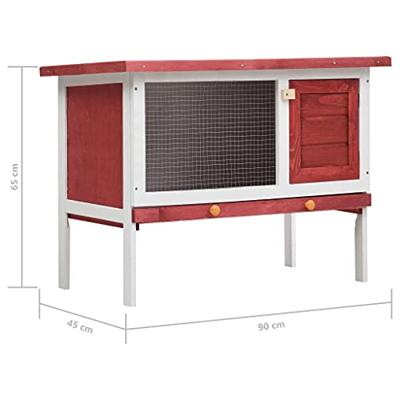 Konijnenhok voor buiten met 1 verdieping hout rood - thumbnail