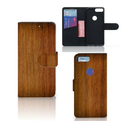 Alcatel 1S (2019) Book Style Case Donker Hout Alcatel 1S (2019) Book Style Case Donker Hout