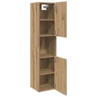 Badkamerwandkast 30x30x130cm bewerkt hout artisanaal eikenkleur - thumbnail