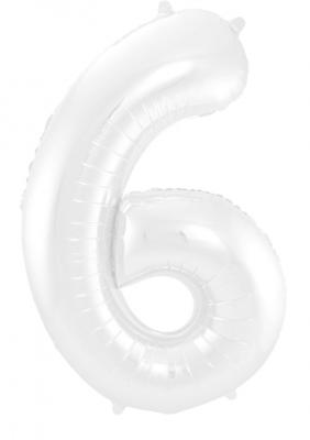 Folieballon Wit Metallic Mat Cijfer 6 (86cm)