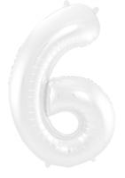 Folieballon Wit Metallic Mat Cijfer 6 (86cm) - thumbnail