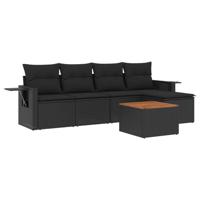 6-delige Loungeset met kussens poly rattan zwart - thumbnail