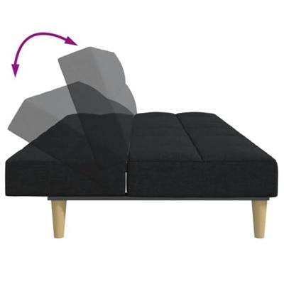 Slaapbank 2-zits met voetenbank stof zwart