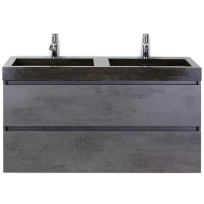 Maxx XL Badmeubelset 120 cm - Beton Antraciet - Wastafel Lucca Dubbel 2 Kraangaten