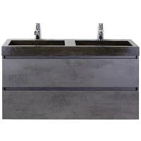 Maxx XL Badmeubelset 120 cm - Beton Antraciet - Wastafel Lucca Dubbel 2 Kraangaten - thumbnail