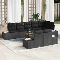 Tuinbankenset met kussen 9 pcs Zwart poly rattan - thumbnail
