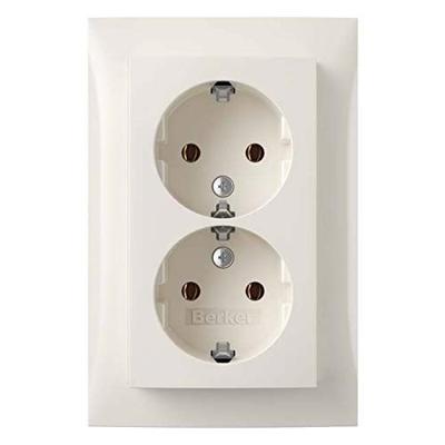 Berker S1 wandcontactdoos met randaarde 2-voudig polarwit glanzend (nieuw model)