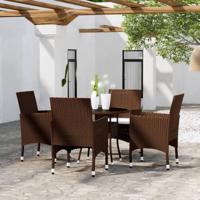 5-delige Bistroset poly rattan en gehard glas bruin - thumbnail