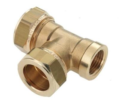 Bonfix knelkoppeling - T-stuk knel x knel x binnendraad - 15mm x 15mm x 1/2 - Messing