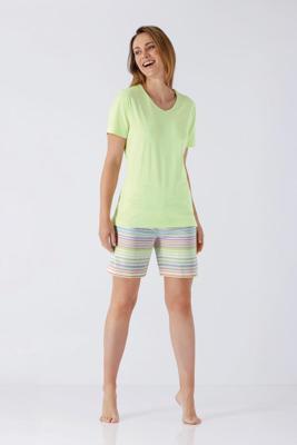 Hajo dames shortama groen en strepen Hajo dames shortama groen en strepen