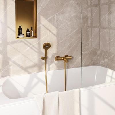 Opbouwset Bad- en Douchekraan Brauer Gold Edition Thermostatisch Met Wandhouder En Handdouche 3 Standen Geborsteld Goud Opbouwset Bad- en Douchekraan Brauer Gold Edition Thermostatisch Met Wandhouder En Handdouche 3 Standen Geborsteld Goud