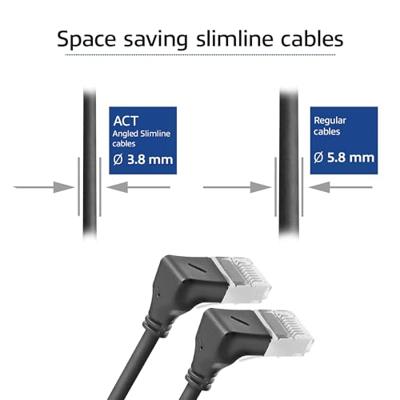 ACT Zwarte 5 meter U/FTP CAT6A LSZH Slimline patchkabel met RJ45 connectoren 90° haaks beneden naar