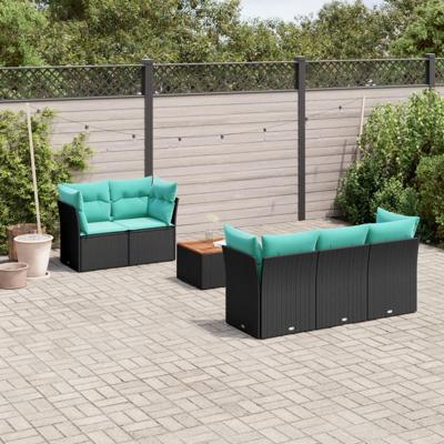 6-delige Loungeset met kussens poly rattan zwart