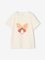 Meisjes-T-shirt met frisou-animatie en iriserende details vanille - thumbnail