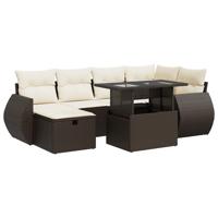7-delige Loungeset met kussens poly rattan bruin - thumbnail