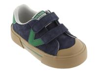 Kinderbaskets van leer en contrast met klittenband VICTORIA marineblauw - thumbnail