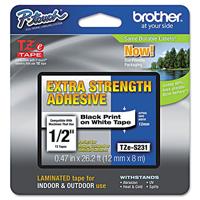 Brother TZe tape voor P-Touch 12 mm, zwart op wit, extra klevend - thumbnail