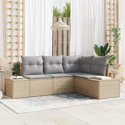 Tuinbankenset met opslag 4 pcs Beige en Licht Grijs poly rattan