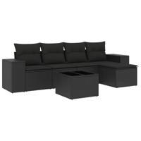 6-delige Loungeset met kussens poly rattan zwart - thumbnail