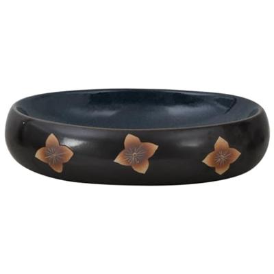 Opzetwasbak ovaal 59x40x15 cm keramiek zwart en blauw