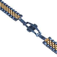 By Qubix - Stalen band - Donkerblauw met goud - Compatible met Garmin Approach S12 / S40 / S42 - Compatible Garmin bandje - Bandbreedte: 20mm - thumbnail