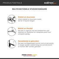 Walimex pro Rolstatief 223 cm, robuust studiostatief met 2 snel verschuifbare klemhouders en stabiele wielen, belastbaar tot 12 kg, ideaal voor de veelzijdige bevestiging van studio-apparatuur - thumbnail