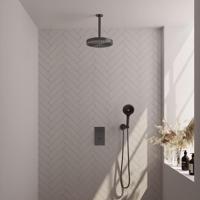 BRAUER Stripe Thermostatische Inbouw Regendouche - 3-weg - rechthoekig - 25cm douchekop - plafondarm - 3-standen handdouche - doucheslang - wandaansluitbocht - gunmetal geborsteld PVD 5-GM-399 - thumbnail